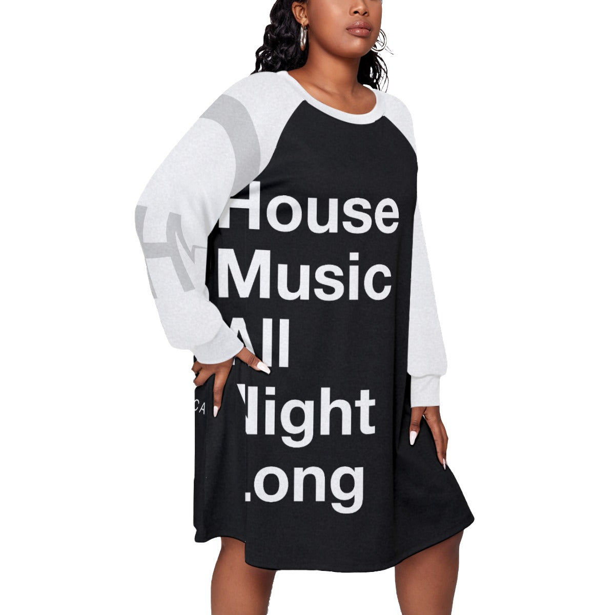 House Music Women's Dress With Raglan Sleeve(Plus Size)