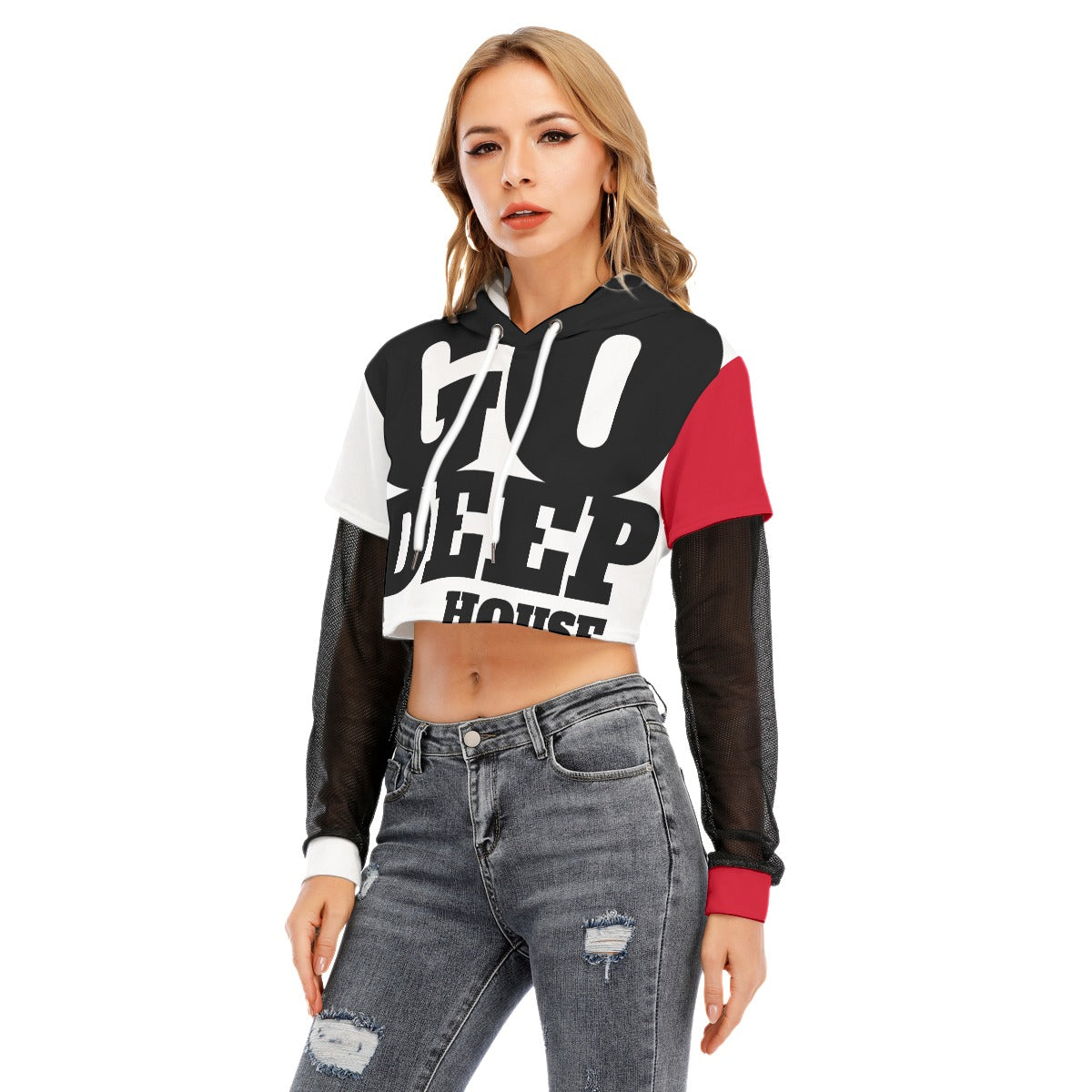 Go Deep House Two-piece Mesh Sleeve Cropped Hoodie